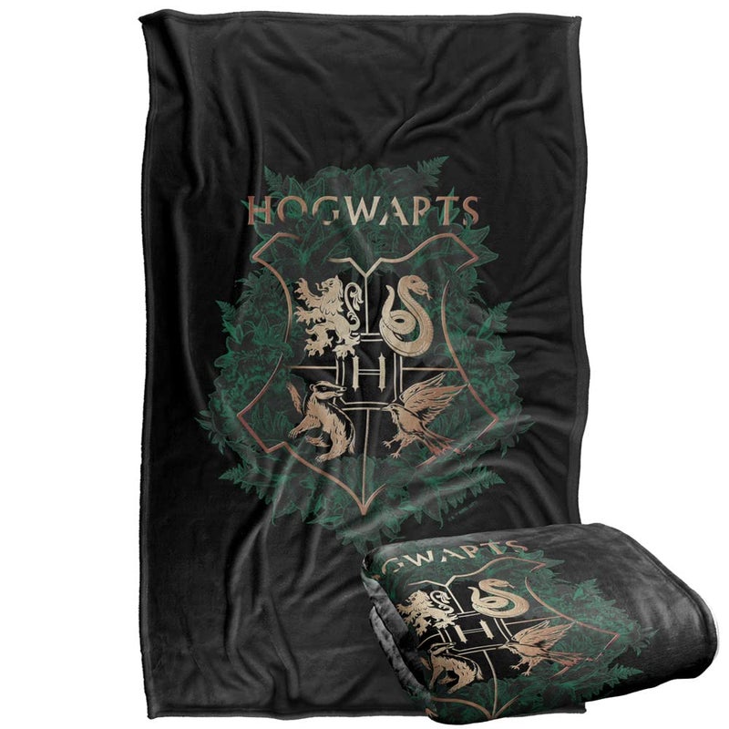 LOGOVISION Harry Potter Hogwarts Green and Gold Floral Crest Silky Touch Super Soft Throw Blanket 36"" x 58"" Hogwarts Green and Gold Floral Crest - Image 1